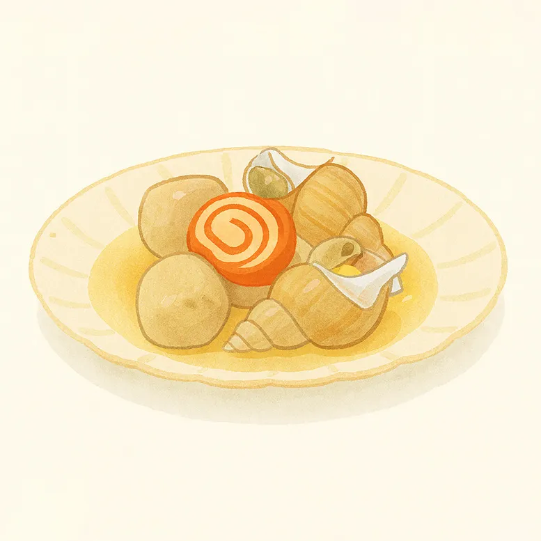 Simmered Taro and Japanese Ivory Shell (Kanazawa Oden Style)